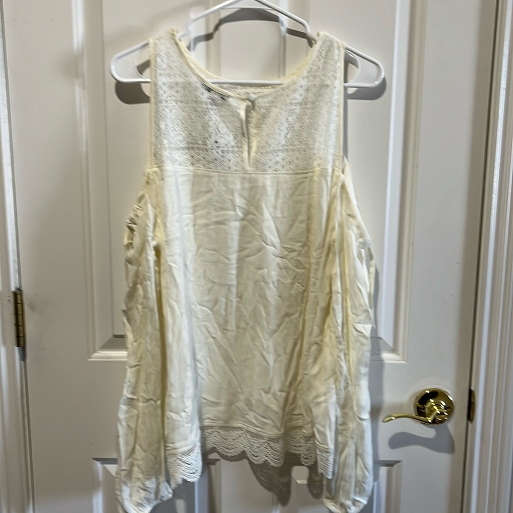 Express cream colored long sleeve blouse with should cutouts